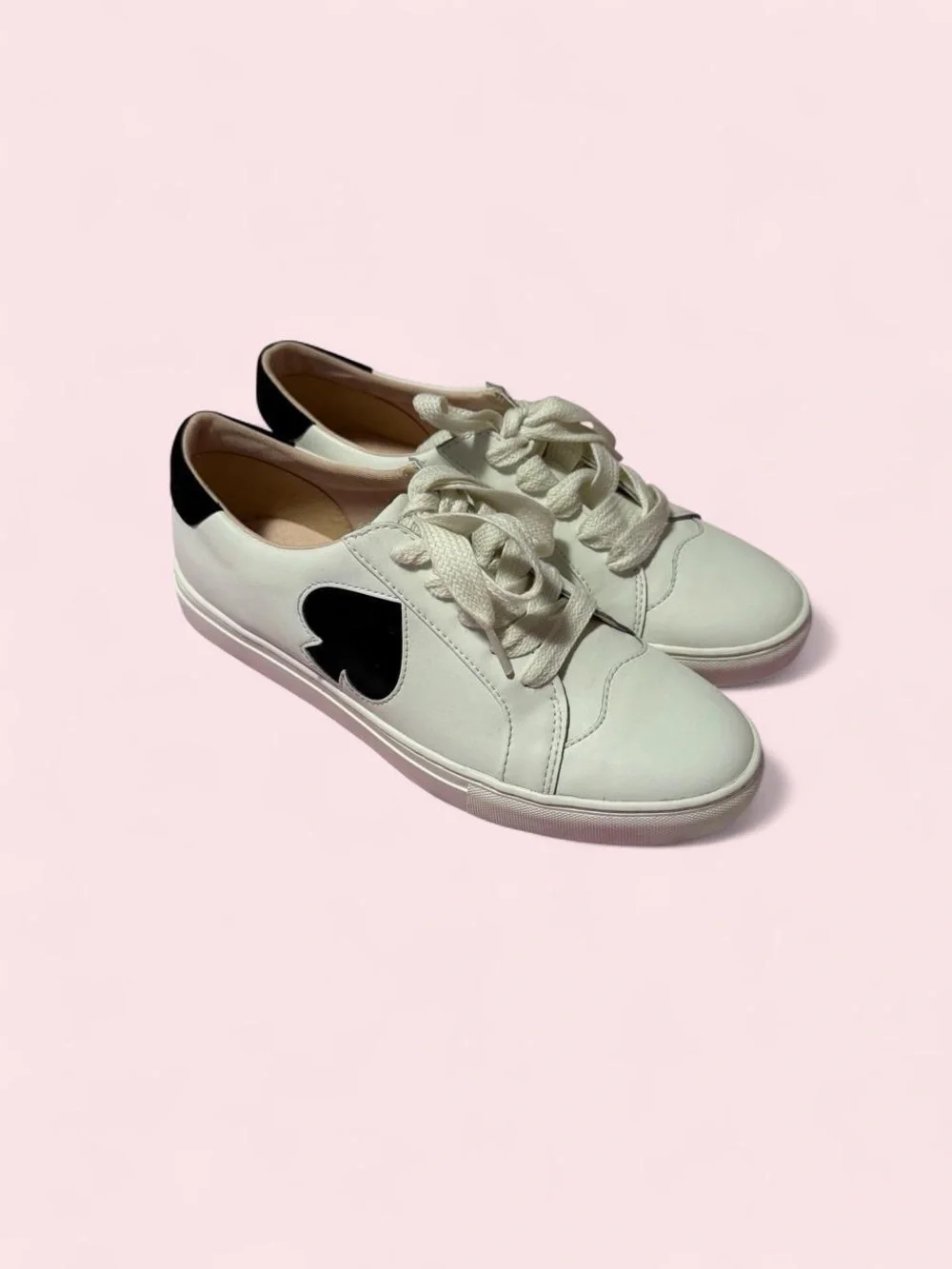 kate spade White Leather Sneakers with Black Spade Accent